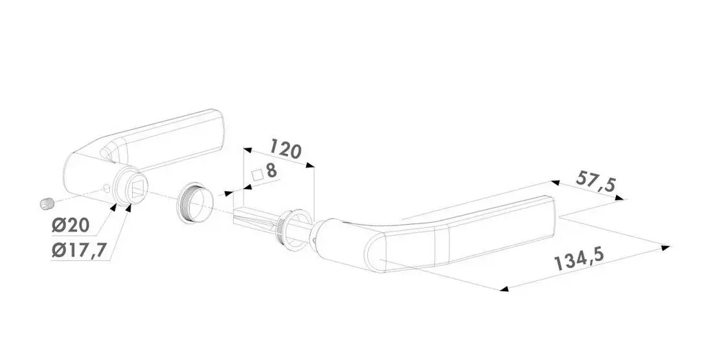 Gate Handle Aluminium with 8mm square 120 mm spindle Locinox 3006J-H (1).webp