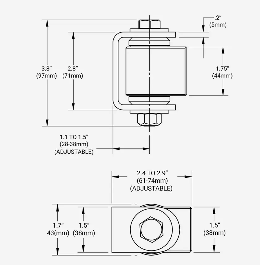 Combo BadAss Hinge Steel Body - Round or plate post installations up to 270 kg - Each.webp