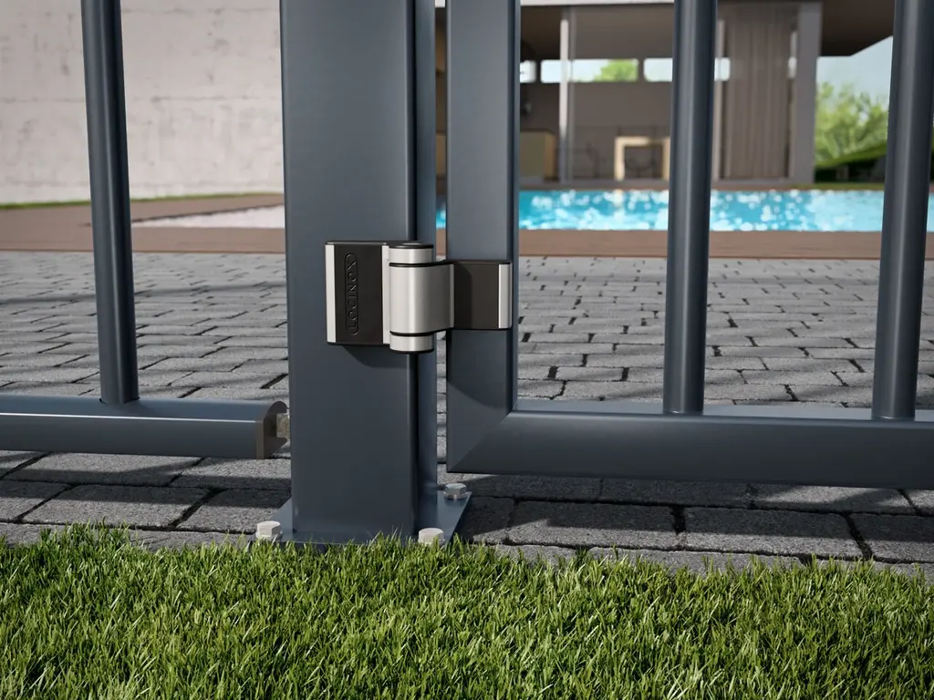 Locinox PUMA - Compact 2 Way Adjustable 180° surface mounted hinge - Silver - each.webp