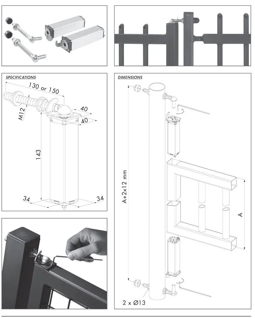 Locinox SWING40 Self Closing Gate Hinges for 40x40 Tube Gates 75kg-130mm.webp
