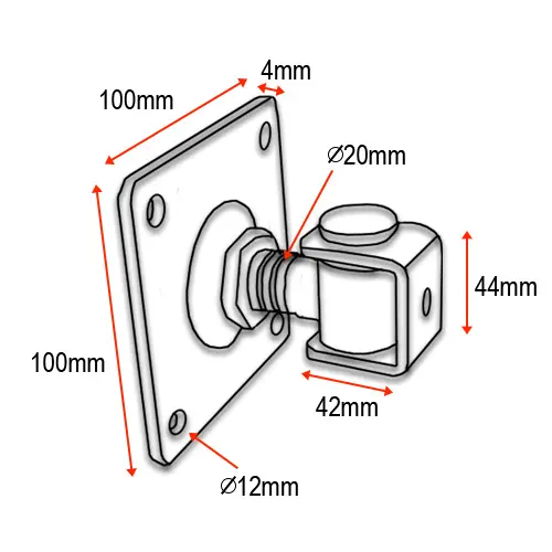 Adjustable Swing gate Hinge with Fixing Plate - 20mm neck 100X100 PLATE- pair.webp