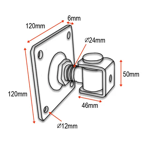 Adjustable Swing gate Hinge with Fixing Plate - 24mm neck  120x120 PLATE  - pair.webp
