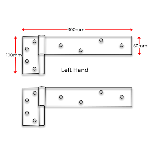 Steel Strap Timber Gate Hinge 300x50mm 14mm LH (Zinc) - pair .webp