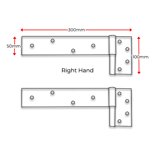 Steel Strap Timber Gate Hinge 300x50mm 14mm RH (Zinc) - pair.webp