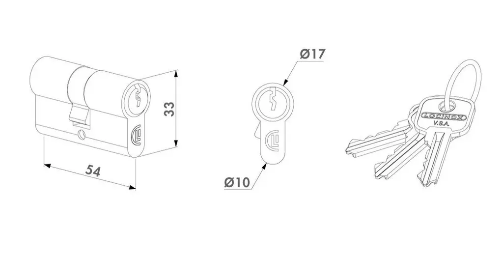 Europrofile cylinder with three keys 54 mm STD key alike.webp