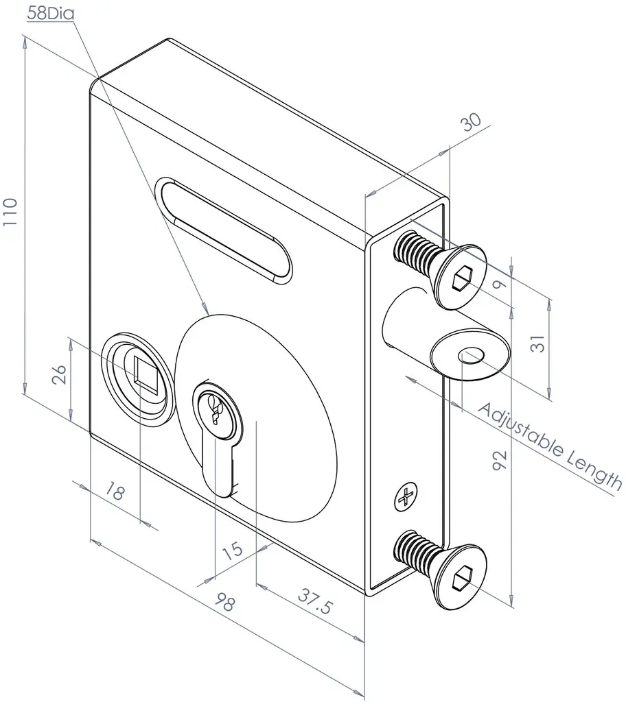 Swing Gate Bolt on Lock latch to fit 40-60mm Frames with  Lever Handle.webp