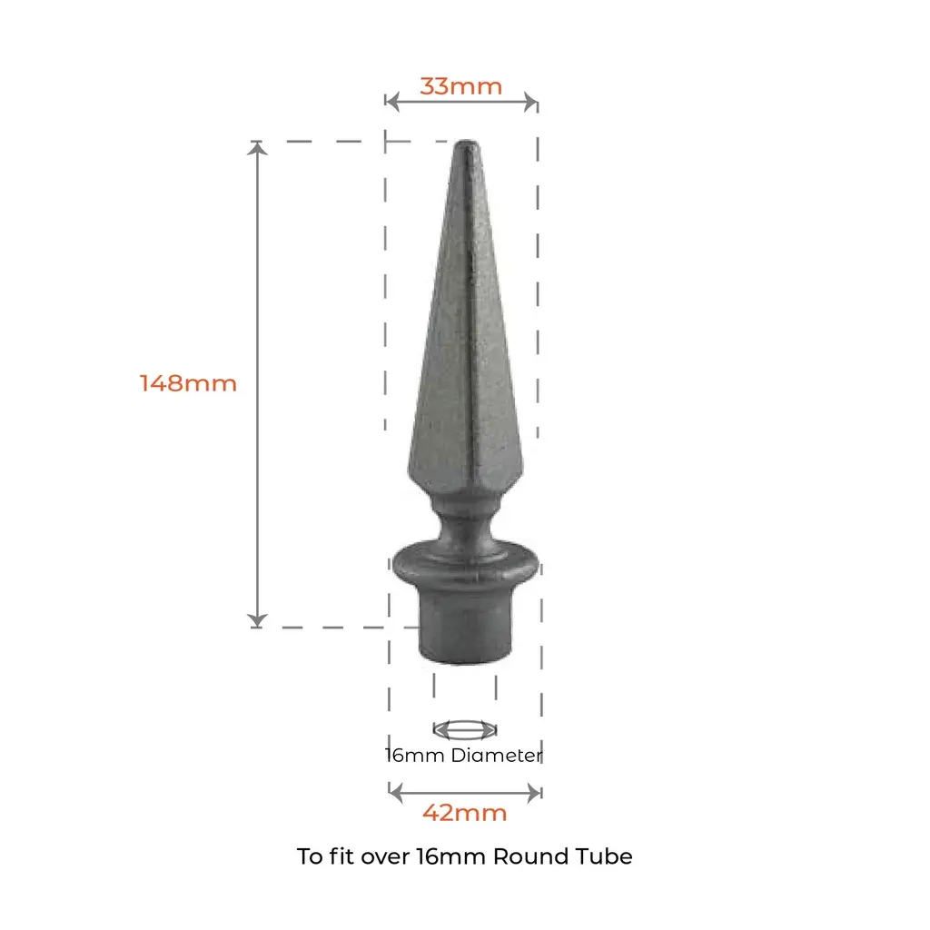 Aluminium Spear_ Pyramid Female to fit over 16mm Round Tube.webp