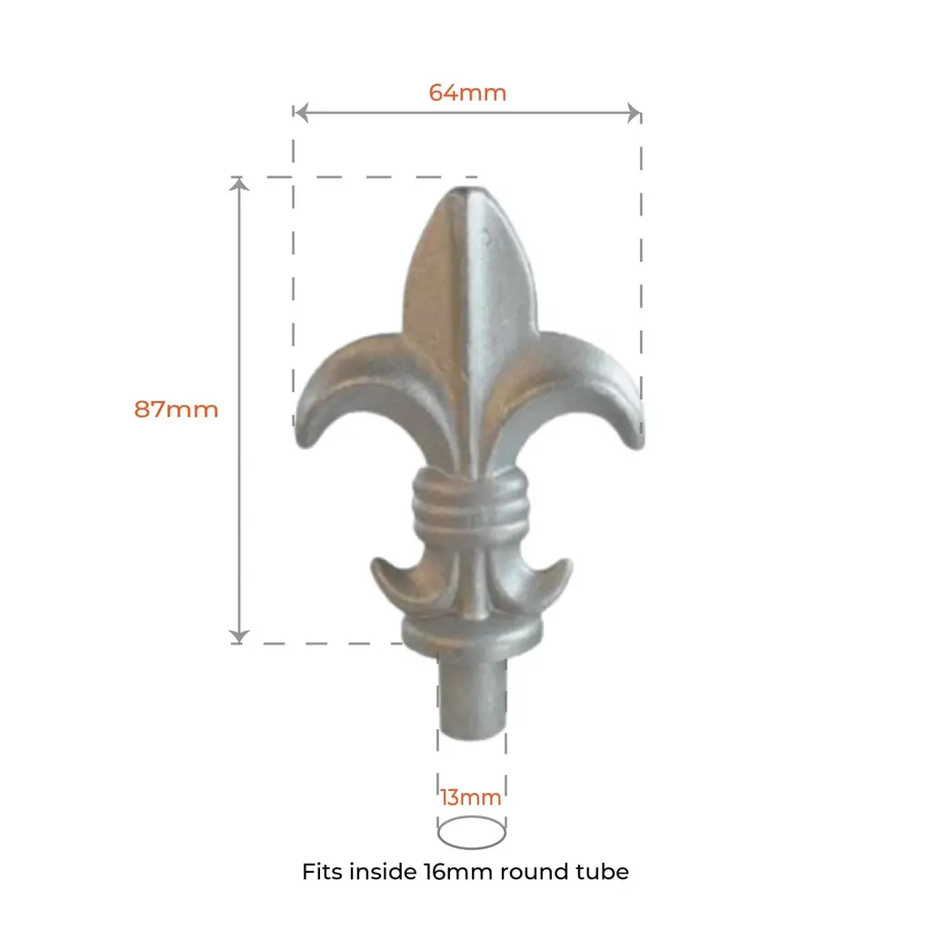 Aluminium Spear Top - Picket Fence Queen Male 16mm.webp