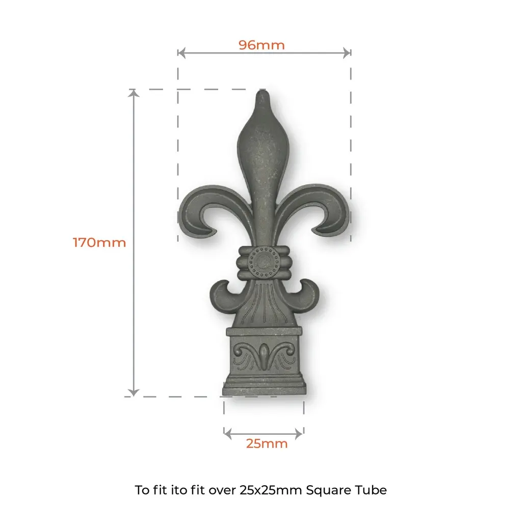 Aluminium Spear_ Fleur-de-lis Shaped for Square Bar to fit over 25x25mm SHS.webp