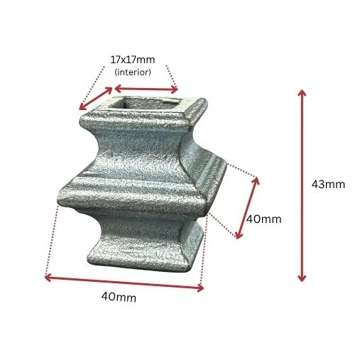 Steel Cast Knuckle 40x40mm for Square 17mm Dia - Zinc Plated.webp