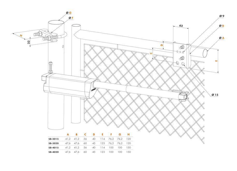 [FK476] Chain link bracket Round application for Samson gate closer 3" Post x 1-5/8" gate