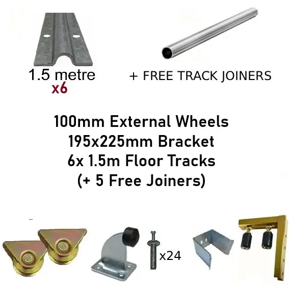 [Kit16_3] DIY Sliding Gate Kit - 100mm External Wheels x Large Bracket with 6 x 1.5 meter Tracks (+5 Free Joiners) 