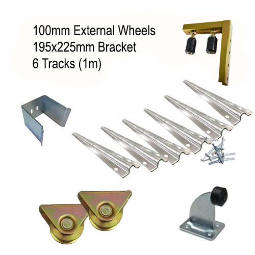 DIY Sliding Gate Kit - 100mm External Wheels x Large Bracket x 6 Tracks (1m)
