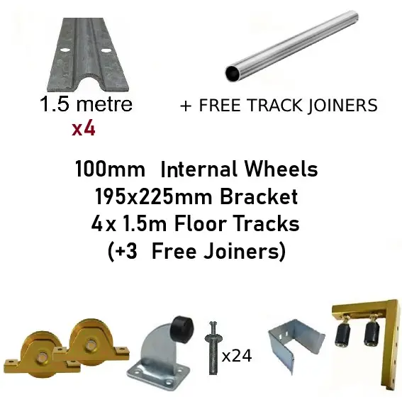 [Kit12_2] DIY Sliding Gate Kit - 100mm Internal Wheels x Large Bracket x 4  Tracks 1.5m + Free Joiners 