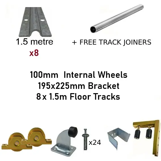 [Kit12_4] DIY Sliding Gate Kit - 100mm Internal Wheels x Large Bracket x 8 Tracks 1.5m with Free Joiner