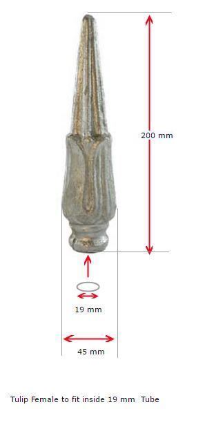 Aluminium Fence Spear: Tulip Female to fit over for 19mm Round Tube