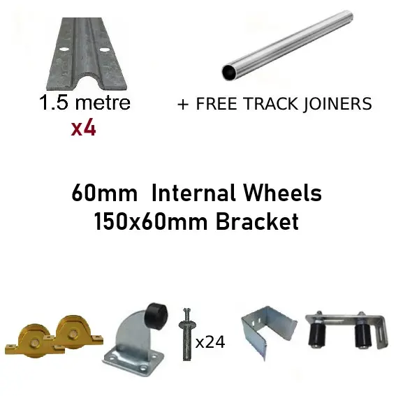 [Kit01_2] DIY Sliding Gate Kit - 60mm Internal Wheels x Small Bracket x 4 Tracks 1.5m with Free Track Joiners 