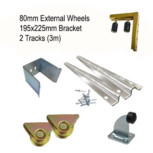 DIY Sliding Gate Kit - 80mm External Wheels x Large Bracket x 2 Tracks