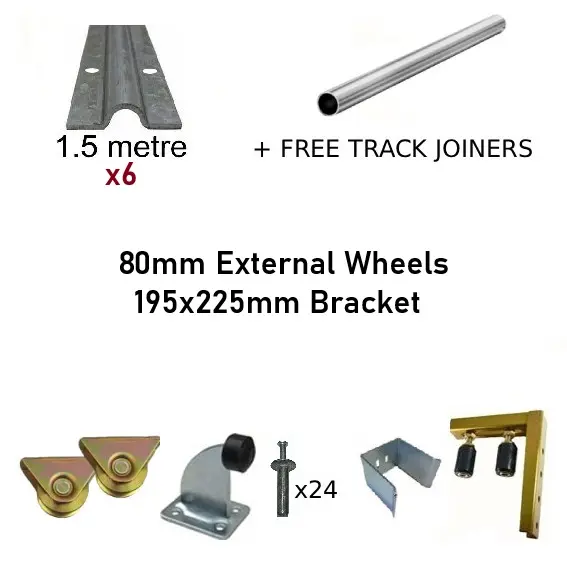 [Kit14_3] DIY Sliding Gate Kit - 80mm External Wheels x Large Bracket x 6 Tracks 1.5m with Free Track Joiners