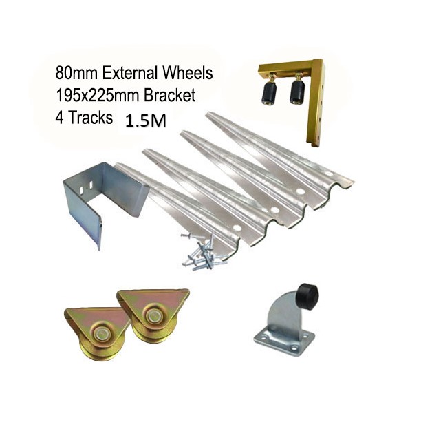 DIY Sliding Gate Kit - 80mm External Wheels x Large Bracket x 4 Tracks(1.5M)