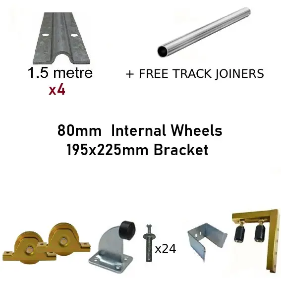 [Kit10_2] DIY Sliding Gate Kit - 80mm Internal Wheels x Large Bracket x 4 Tracks 1.5m with Free Track Joiners 