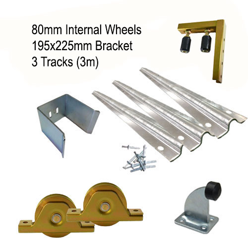 DIY Sliding Gate Kit - 80mm Internal Wheels x Large Bracket x 3 Tracks