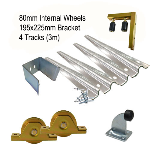 DIY Sliding Gate Kit - 80mm Internal Wheels x Large Bracket x 4 Tracks