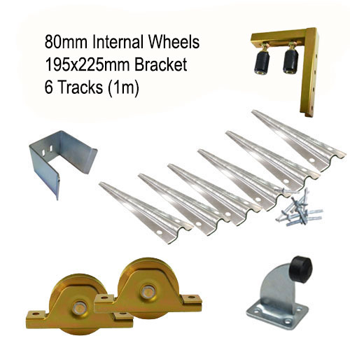 DIY Sliding Gate Kit - 80mm Internal Wheels x Large Bracket x 6 Tracks (1m)