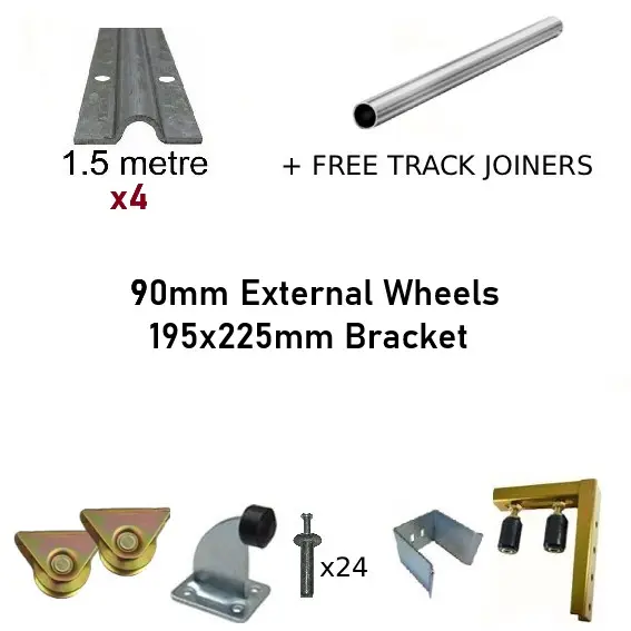 [Kit15_5] DIY Sliding Gate Kit - 90mm External Wheels x Large Bracket x 4 Tracks(1.5M)