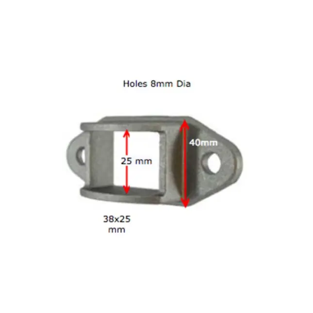[BKRB524] Aluminium Fence Rail Bracket, 38x25mm Tall Tube, Double Lug, 2 Hole