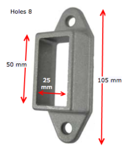 [BKRB537] Aluminium Fence Rail Bracket, 50x25mm Tube, Double Lug, 2 Hole - Black