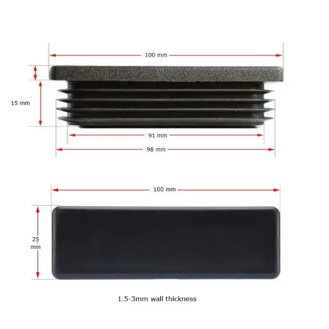 [CPPR521] Plastic Rectangular Cap 100x25mm (1.5-3mm)