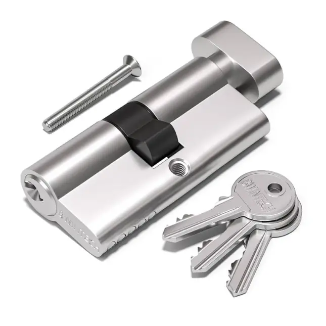 Euro Key Barrel, 70mm Full Cylinder, Keyed Alike with Turn Snib - Satin Chrome 