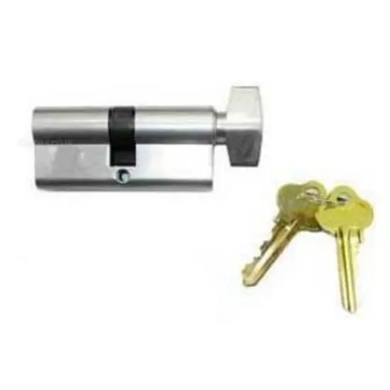 Euro Key Barrel, 70mm Full Cylinder, Keyed Different with Turn Snib - Satin Chrome