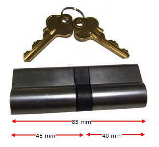 Euro Key Barrel, 85mm Full Cylinder, Keyed Different, 40/45mm Offset - Satin Chrome
