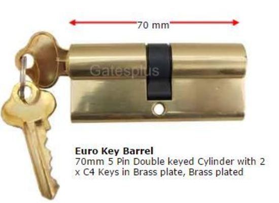 Euro Key Barrel, 90mm Full Cylinder, Keyed Different - Brass