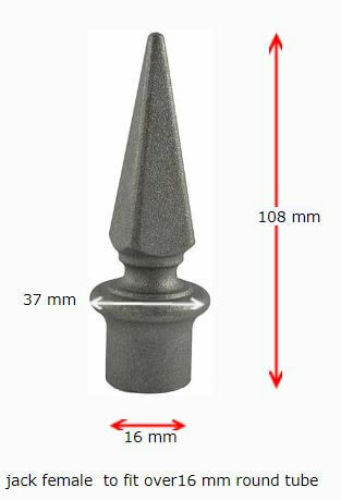 Aluminium Fence Spear: Jack Female to fit over 16mm Round Tube