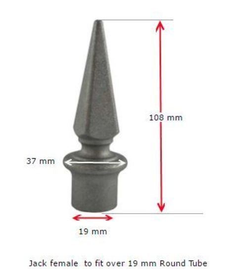 Aluminium Fence Spear: Jack Female to fit over 19mm Round Tube
