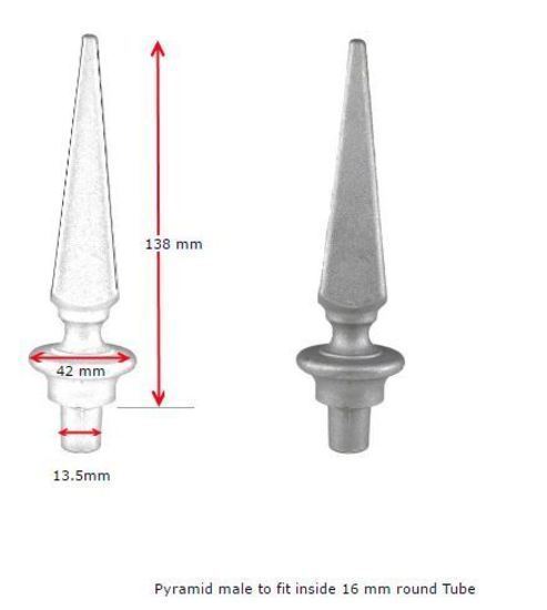 Aluminium Fence Spear: Pyramid Male to fit inside 16mm Round Tube