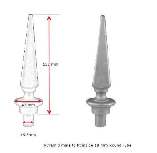 Aluminium Fence Spear: Pyramid Male to fit inside 19mm Round Tube
