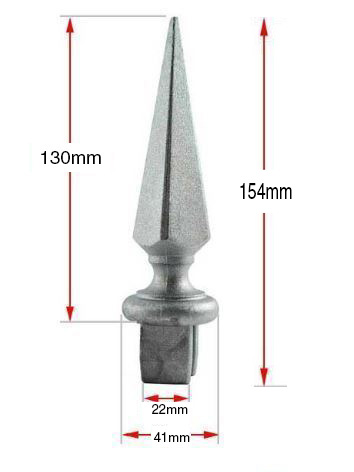 Aluminium Fence Spear: Pyramid Male to fit inside 25mm Square