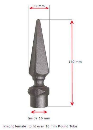 Aluminium Fence Spear: Knight Female to fit over 16mm Round Tube