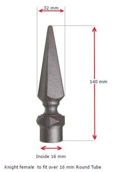 [MS755] Aluminium Fence Spear: Knight Female to fit over 16mm Round Tube