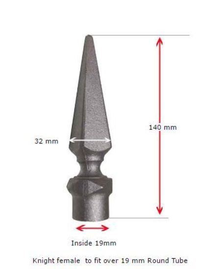 Aluminium Fence Spear: Knight Female to fit over 19mm Round Tube