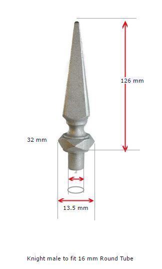 Aluminium Fence Spear: Knight Male to fit inside 16mm Round Tube