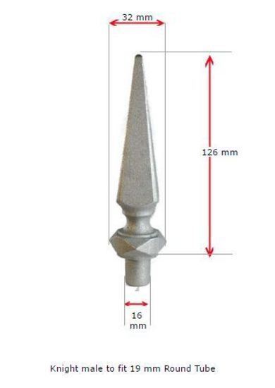 Aluminium Fence Spear: Knight Male to fit inside 19mm Round Tube