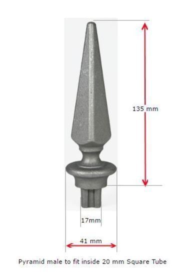 Aluminium Fence Spear: Pyramid Male to fit inside 20mm Square