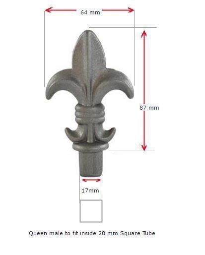 Aluminium Fence Spear: Queen Male for 20x20mm post SHS