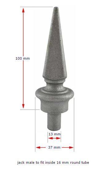 Aluminium Fence Spear: Jack Male to fit inside 16mm Round Tube