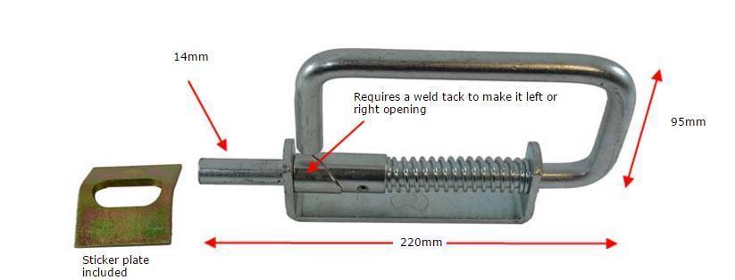 Heavy Duty Swing gate Spring Loaded Slam Lock -14mm Pin